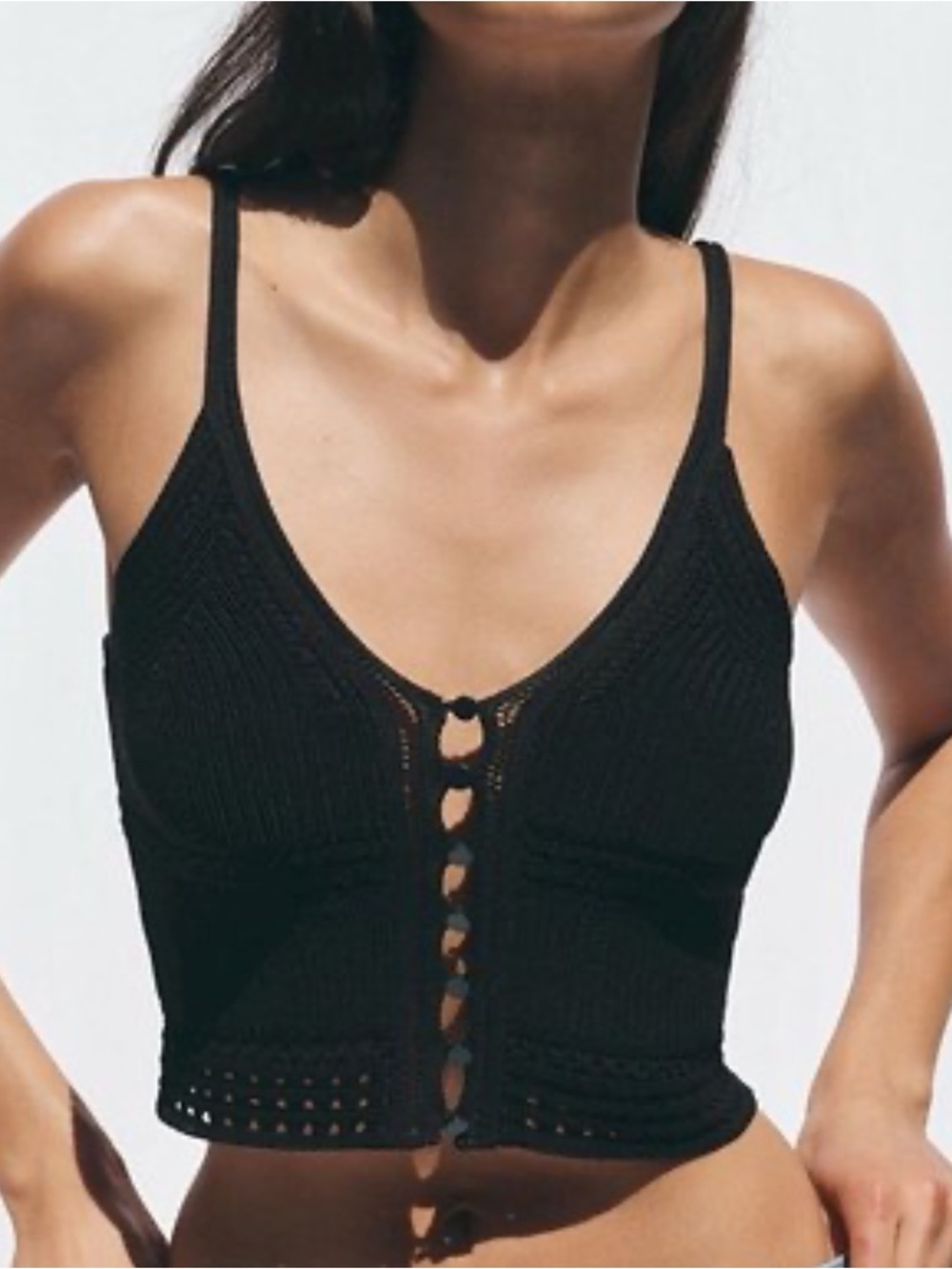 Zara Black Crochet Button-Front whimsical Camisole